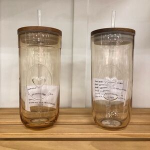 Hearth & Hand - 21oz Fluted Round Glass Tumbler with a Heart Design & Wooden Cap